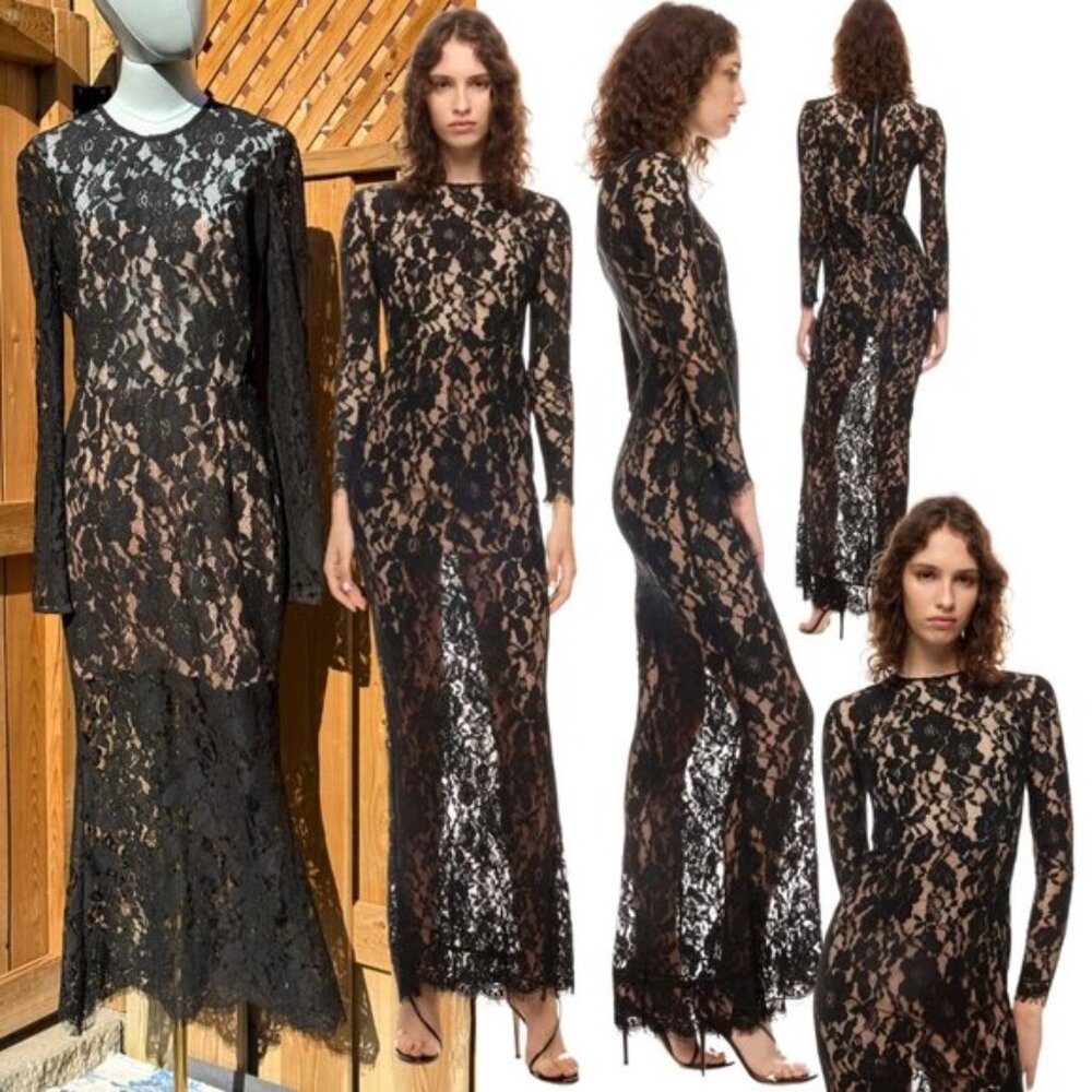 🆕 BRONX & BANCO 🧿 NWOT Colette Noir Black Lace Gown, Sz L US 8